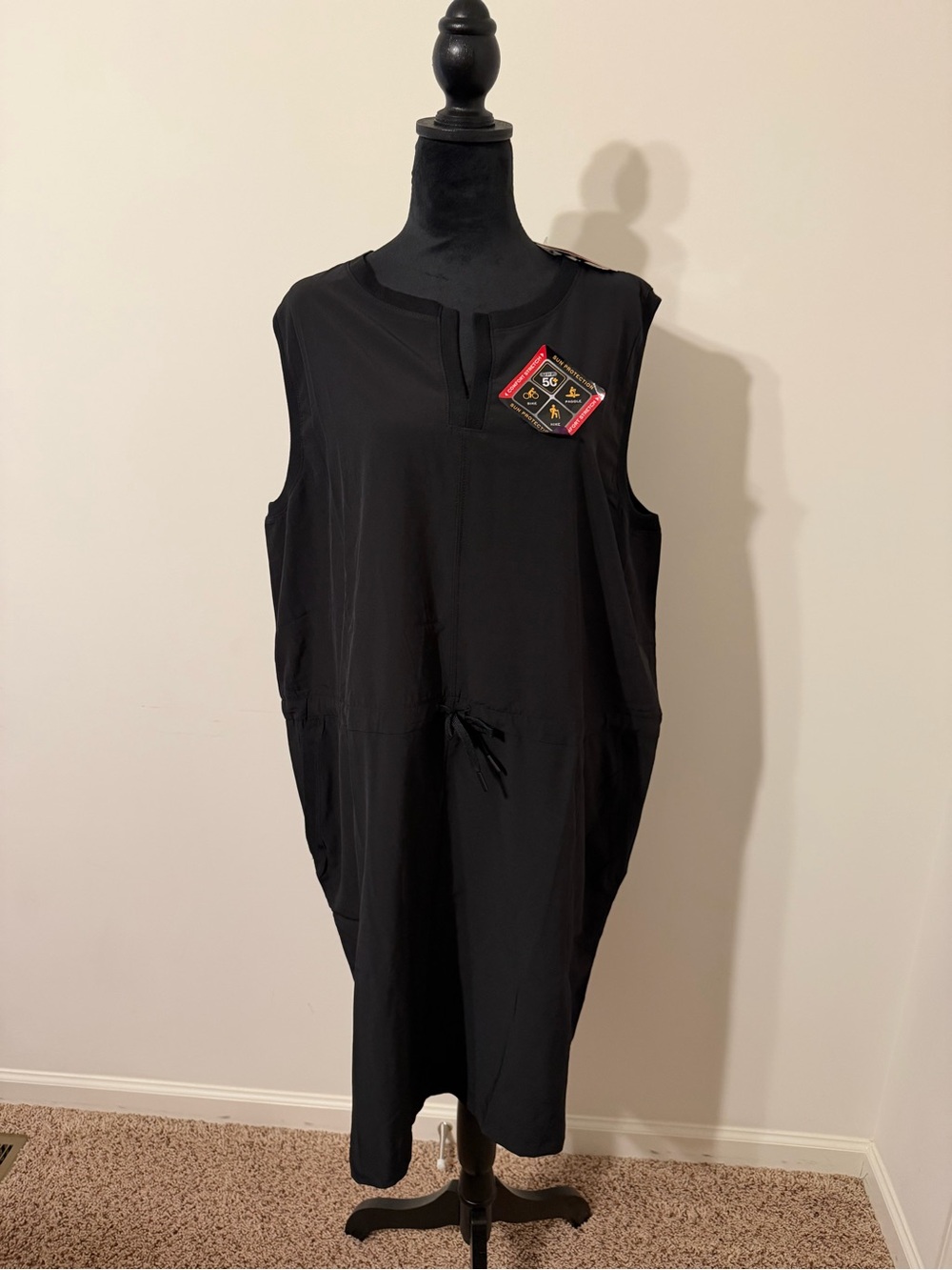 Sleeveless Black Drawstring Shift Dress